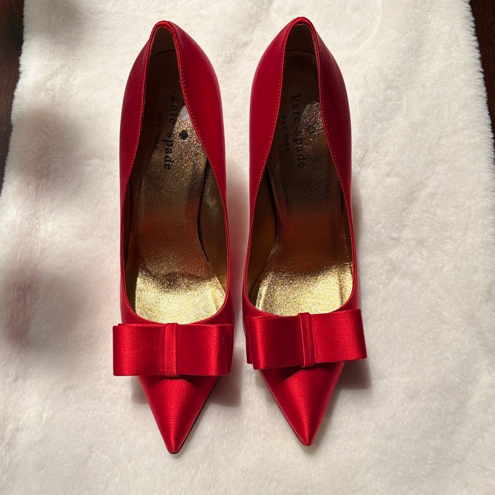 Kate Spade Vibrant Red Satin Heels with Bow